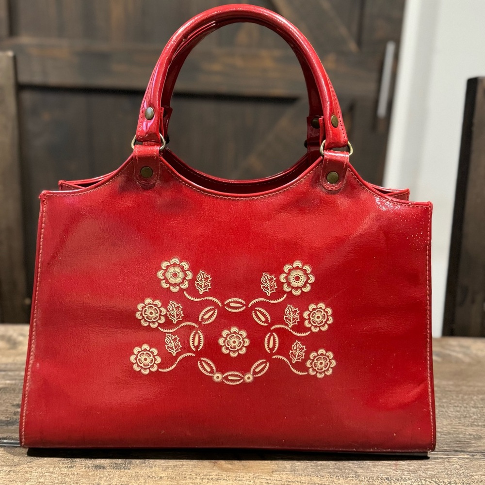 Red Floral Handbag with‎ Long Strap